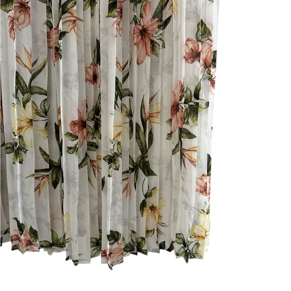 Suzy Shier Pink and Yellow Floral Plisse Pleated Midi Skirt Size Large - Picture 3 of 4